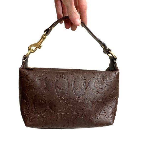 Coach stitched embossed c brown leather mini bag RARE - Picture 1 of 10